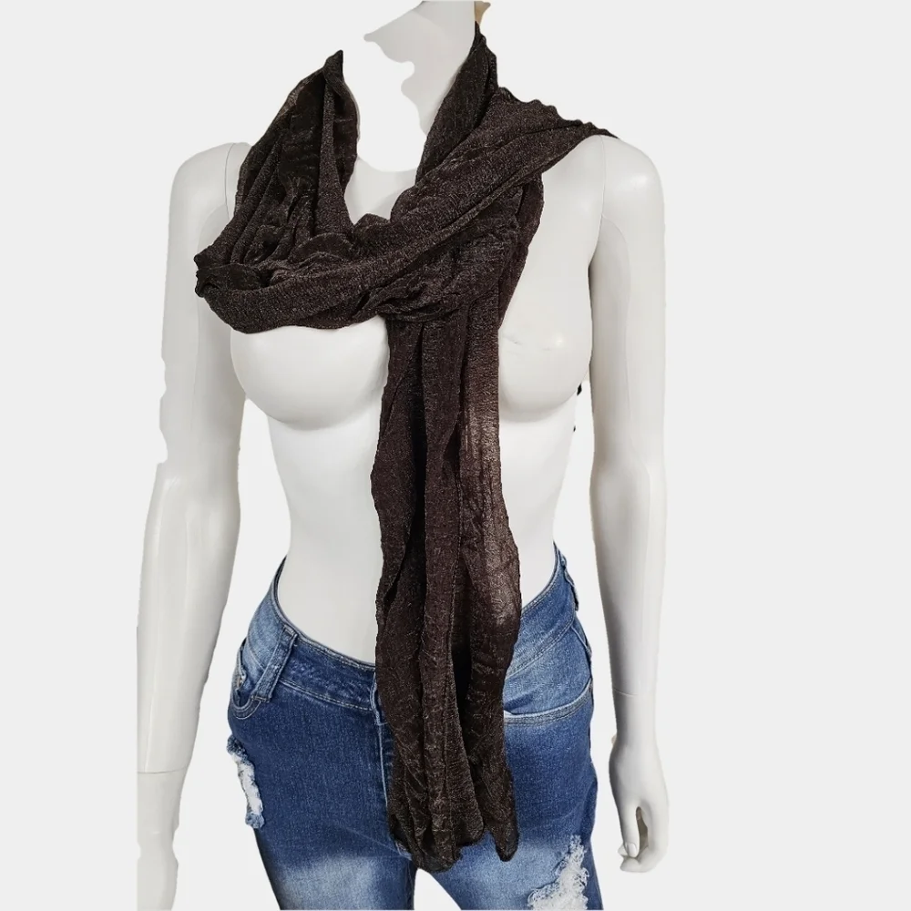 Lavello Crinkle Sheer Chocolate Brown Shimmer Scarf OS